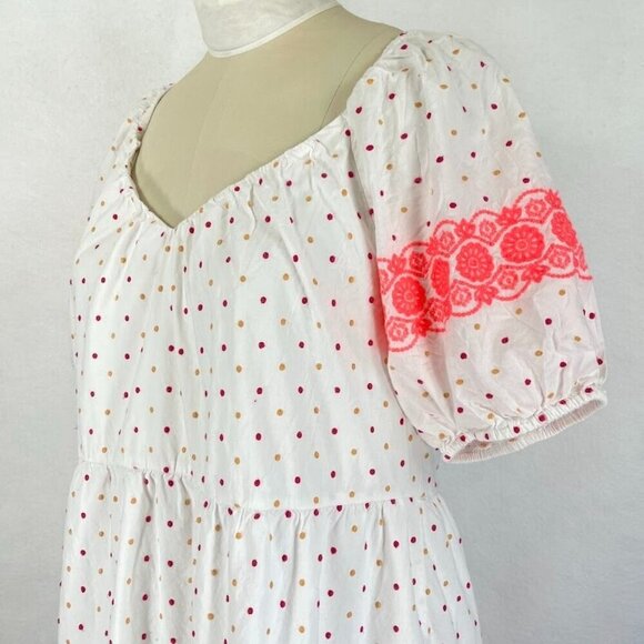 Ann Taylor Loft Dress Dot Embroidered Tiered V-Neck Swing Flouncy Boho Summer L - Picture 4 of 9